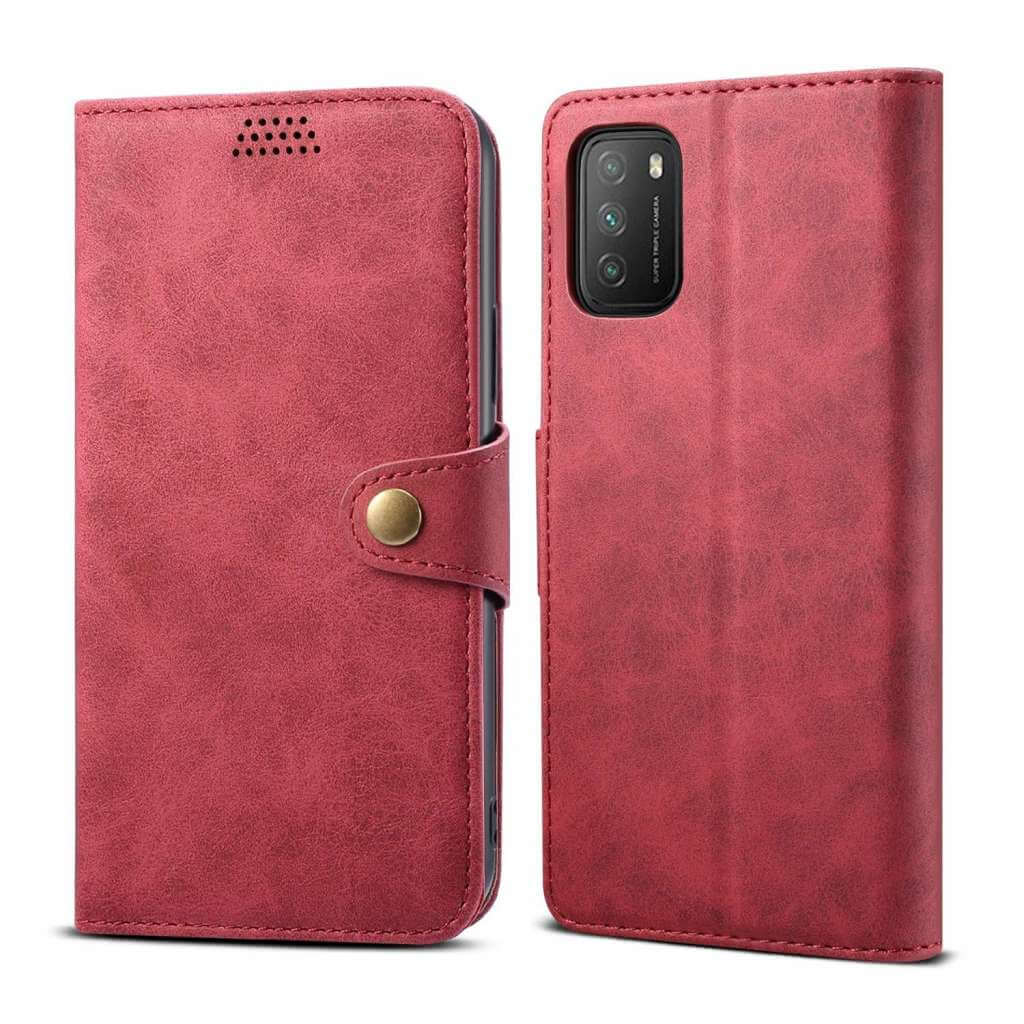 Lenuo Leather flipové pouzdro pro Xiaomi Poco M3, červená 