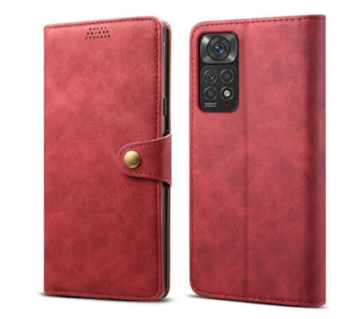 Lenuo Leather flipové pouzdro pro Xiaomi Redmi Note 11 Pro/Pro 5G, červená 