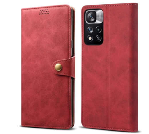 Lenuo Leather flipové pouzdro pro Xiaomi Redmi Note 11 Pro+ 5G, červená 
