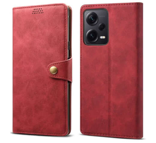 Lenuo Leather flipové pouzdro pro Xiaomi Redmi Note 12 5G, červená 